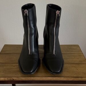 OPEN EDIT Black Ankle Zip Front Boots